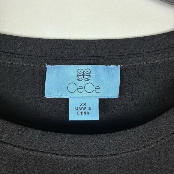 CeCe Swiss Dot Blouse Woman’s Sz 2X Plus Black Short Sleeve Coquette Romantic - Picture 6 of 8